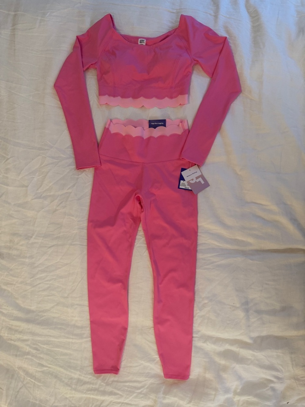 SOLD OUT JoyLab Pink Scallop Edge Long Sleeve Crop Top & High Waist Legging Set
